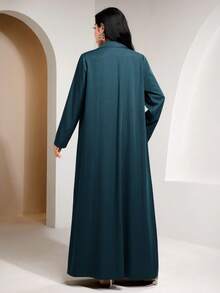 Veilorie 女士优雅通勤纯色长袍 - 藍色 - 查看 3