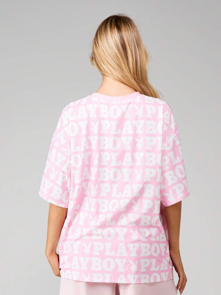 Missguided x Playboy T-shirt à imprimé graphique surdimensionné avec motif logo tout-sur-manches courtes col rond