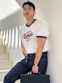 DAZY 男士字母印花撞色短袖T恤，夏季款