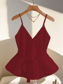 Franclia Women's Elegant Commuter Metal Button Decorated Camisole - Burgundy - View 2