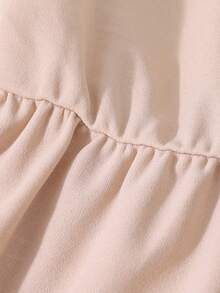 Vestido ajustado de línea A con cuello Peter Pan, mangas abullonadas de malla, botones de perla en la cintura, elegante y dulce para niña preadolescente - Caqui - Ver 5