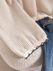 CosyJoli 大码休闲圆领蕾丝拼接透视套头T恤 - 杏色 - 查看 4