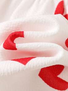 Cozy Pixies Baby Girl Heart Pattern Knitted Soft Round Neck Puff Sleeve Cinched Waist Dress, Stretchy, Suitable For Valentine's Day - Red and White - View 6