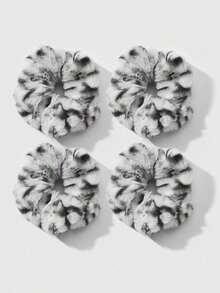 ROMWE Kawaii 2pcs Retro Chic Fashionable High-Quality Black & White Leopard Print Fluffy Scrunchies Set, Versatile Combo Suitable For Women, Daily Wear Or Gift - Black and white -32 - View 10
