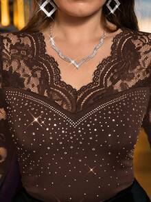 SHEIN Clasi Plus Size Women Elegant Rhinestone Embellished Camisole/Winter - Brown - View 7