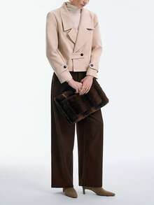 SHEIN Stylify 女士宽松翻领长袖休闲户外通勤外套，适合日常穿着和约会，秋冬季 - 卡其色 - 查看 7