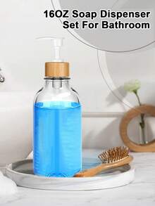 1 Hộp đựng xà phòng trong suốt có vòi bơm bằng tre dùng cho vòi sen, kem dưỡng da và xà phòng rửa tay, Bộ hộp đựng xà phòng rửa tay và máy rửa chén bằng nhựa 16oz, Chai đựng xà phòng lỏng có thể nạp lại dùng cho nhà bếp, phòng tắm, trang trí nhà cửa, trang trí mùa thu, trở lại trường học - Trong sáng - Xem 4