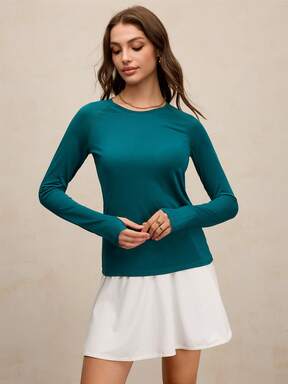 Activina Solid Color Round Neck Raglan Sleeve Casual Versatile Comfortable Fitness Sports T-Shirt Long Sleeve Tshirt Women