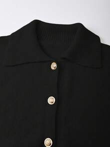 Franclia Áo len dệt kim tay dài tối giản màu trơn dành cho nữ, mặc hàng ngày - màu đen - Xem 5