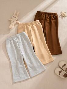 SHEIN Vintaside Kids 3件套女婴休闲不对称腰带棉混纺运动裤，春夏款 - 彩色 - 查看 2