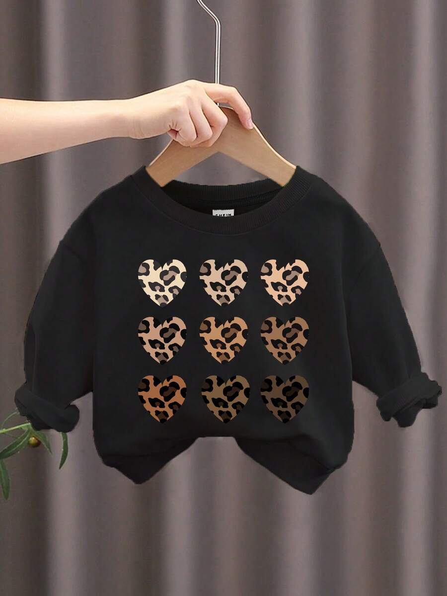 SHEIN Baby Girl Knitted Soft Round Neck Pullover Loose Thick Sweatshirt, Suitable For Autumn/Winter - Black - View 1