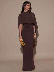 SHEIN BAE 女式优雅纯色修身连衣裙 - 咖啡棕 - 查看 5