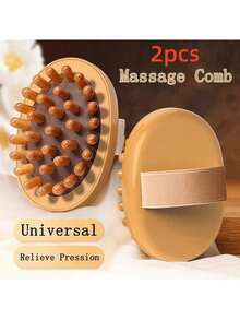 1/2 PCS Body Anti Cellulite Brush Soothing Wooden Essential Oil Spa Air Cushion Massage Hair Comb Scalp Massage Brush Body Massager - Brown - View 2