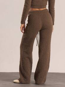 MUSERA Drawstring Wide Leg Loose Fit Knit Trousers Only Co-Ord Autumn Winter Knitwear Casual Going Out Everyday Night Out Cute Cosy Tusk New Year - Mocha Brown - View 4