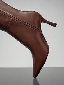 SHUZIA 女士日常基本款舒适拉链中筒细高跟靴 - 棕色 - 查看 7