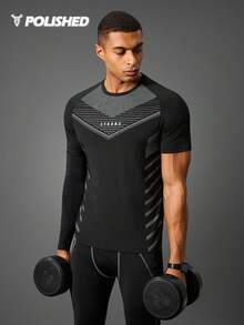 Acti Log Áo thun thể thao tay raglan họa tiết chữ Boyfriend Style dành cho nam, Áo tập luyện, Áo bó, Áo ba chiều, Áo trơn, Áo tập luyện, Áo phản quang Áo bó thoáng khí - màu đen - Xem 3