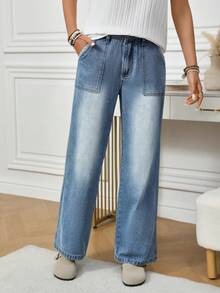 EMERY ROSE Jeans de mezclilla casual con bolsillos para mujer
