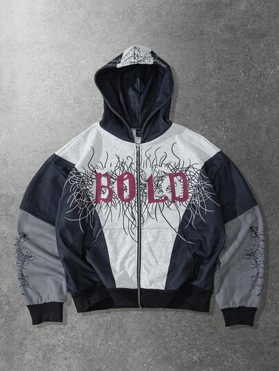 Street Life هودي رجالي مطبوع بطبعة جوتيك ذو لونين، مناسب للخريف والشتاء