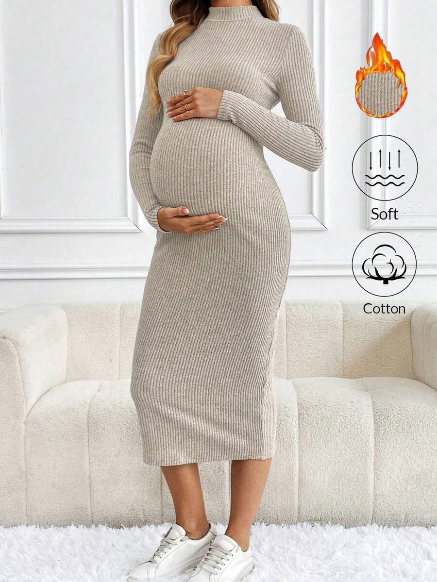 SHEIN 孕妇休闲纯色修身连衣裙，秋冬