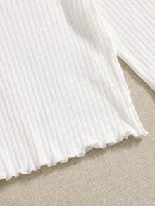 SHEIN EZwear Women White Lettuce Trim Solid Tee For Spring & Autumn - White - View 3