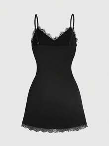 ROMWE Avant Vestido mini de satén con estampado de letra y collar de cruz para mujer - Negro - Ver 2