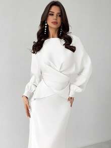 Firerie Women's Elegant White Satin Asymmetric Hem Satin Skirt - White - View 5