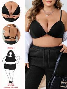 SHEIN CURVE+ 加大码女式黑色交叉后背前扣吊带背心