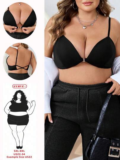 SHEIN CURVE+ 加大码女式黑色交叉后背前扣吊带背心