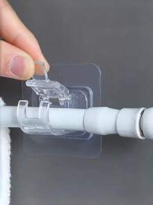 Heavy Duty Adhesive Hook Brackets, 2/4/8 Pcs No Drill Curtain Rod Holders, Multi-Purpose Wall Mount For Shelves, Kitchen, Bathroom, DIY Home Gift Idea - Clear - View 1