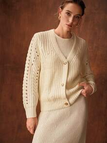 MOTF PREMIUM POINTELLE KNIT BUTTON UP CARDIGAN - White - View 4