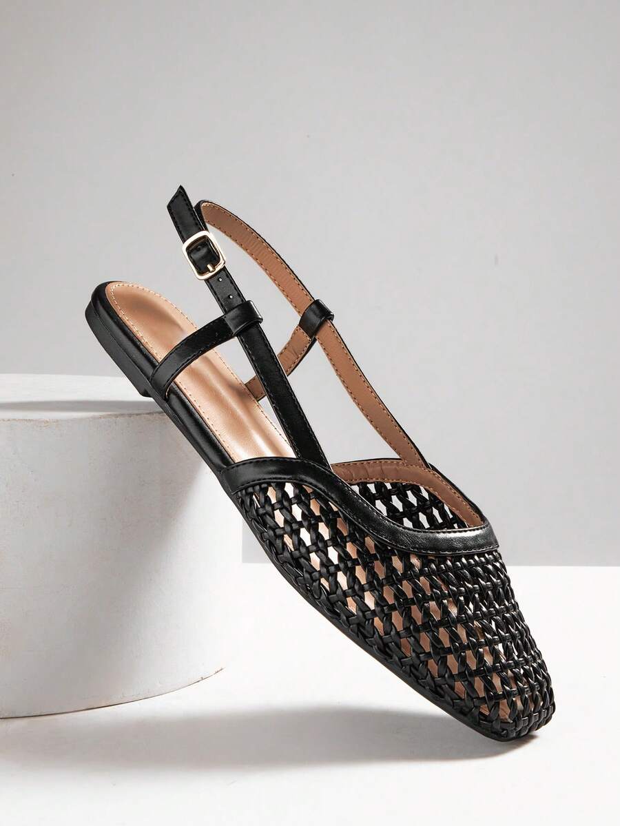 SHUZIA Giày bệt đế mềm PU thoải mái mũi nhọn cho nữ - màu đen - Xem 1