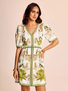 CAJUNI 花卉印花泡泡袖休闲度假连衣裙 - 彩色 - 查看 7