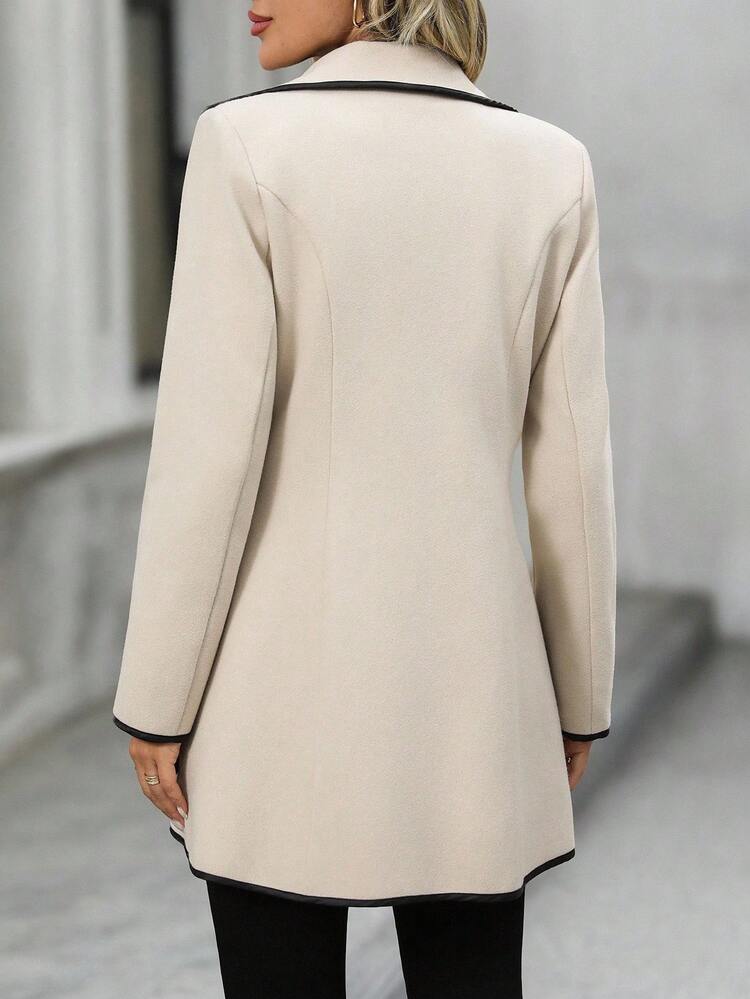 Women's Lapel Collar Long Sleeve Double-Breasted Casual Long Overcoat With Black Trim Autumn Fall Winter Going Out Chic