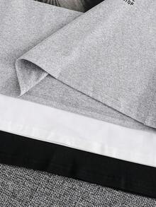 SHEIN 3件套男童休闲字母印花T恤，黑色、白色、绿色，适合通勤、上学、日常休闲穿着、运动以及秋冬季穿着。 - 彩色 - 查看 3