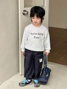 Genkimix Kids 男童休闲水洗深蓝色工装牛仔裤，儿童时尚必备单品 - 深色水洗藍 - 查看 4