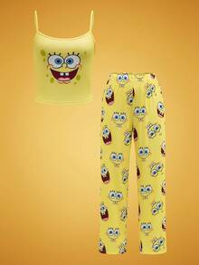 SpongeBob SquarePants | SHEIN Women Cartoon Pattern Camisole Top And Long Pants Pajama Set