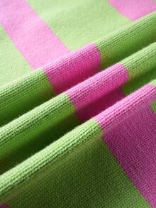 ROMWE MEN Men's Contrast Stripe Preppy Half-Zip Casual Long Sleeve Patchwork Collar Sweater - Green - View 7