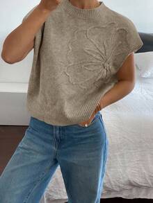 Siren Gaze Áo len dệt kim dáng rộng tay cánh dơi họa tiết hoa dành cho nữ, mùa thu - Lạc đà - Xem 4