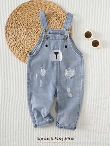 Cozy Pixies Baby Boy Cartoon Bear Pattern Bib & Pants Set, Versatile & Comfortable - Blue - View 3