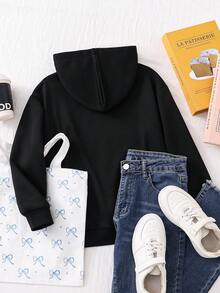 Tween Girl Casual Cute Pink Bow Embroidered Sweatshirt - Black - View 2