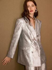 MOTF PREMIUM 时尚宽松金属涂层银色亮面西装外套