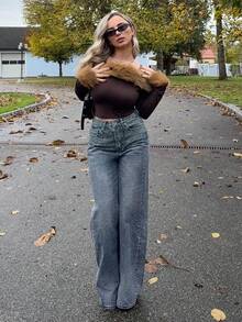 Jeta Ari Casual Bleached Dazzling Wide Leg Jeans - Blue - View 6