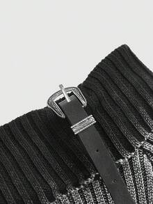 ROMWE Grunge Punk 复古水洗性感露肩翻领女式韩流针织毛衣 - 黑色 - 查看 3