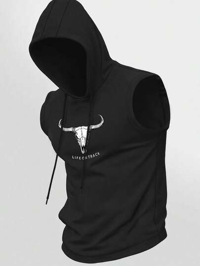 GymBeat 男式公牛印花连帽运动背心