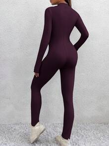 SHEIN PETITE 秋冬季拉链长袖运动休闲裸感保暖内衬修身弹力连体裤