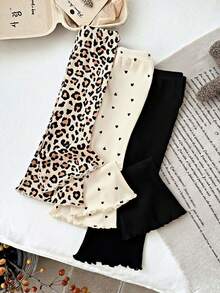 LMoss Kids 3件套女婴针织纯色心形图案连体衣和喇叭裤套装 - 彩色 - 查看 8