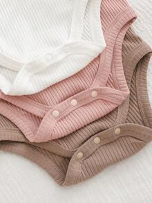 Cozy Pixies 3pcs Baby Girl Heart Pattern Knitted Soft Round Neck Ruffle Trim Long Sleeve Bodysuit Set - Apricot - View 6