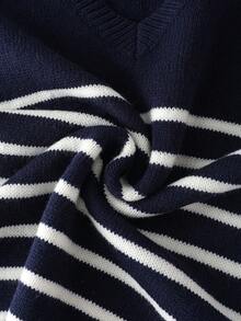 Franclia 女士休闲条纹针织毛衣背心 - 寶藍色 - 查看 4