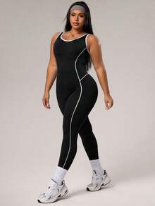 Rhythm Era Plus Size Women's Seamless Black Line Pattern Jumpsuit Pants Gym Jumpsuits For Women - Black - View 4
