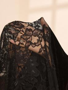 Elegant Mature Sexy French Lace Robe For Women Sexy Nightgown Lingerie Robe Set Black Night Gown Mesh Robe - Black - View 7